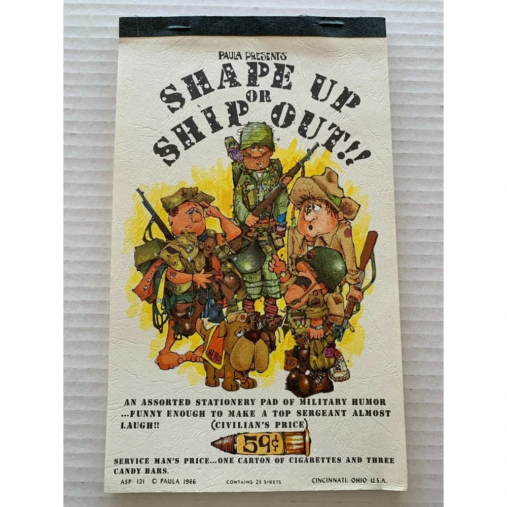Vtg 1966 Paula Present Stationery Tablet Unused Shape Up or Ship Out Military